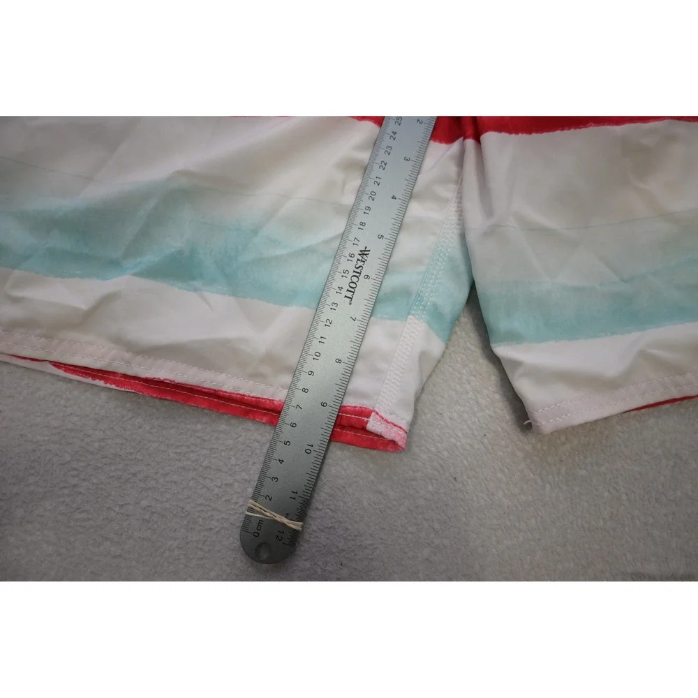 Oakley Board‎ Shorts Mens 36 White Teal Red Striped Swim Trunks Excellent